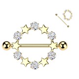 Piercing téton jaune pendentif cristaux ronds et étoiles (123)