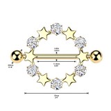Piercing téton jaune pendentif cristaux ronds et étoiles (123)