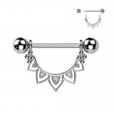 Piercing téton gris pendentif cinq pointes strass transparents (126)