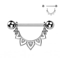 Piercing téton gris pendentif cinq pointes strass transparents (126)