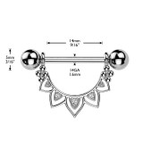 Piercing téton gris pendentif cinq pointes strass transparents (126)