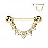Piercing téton jaune pendentif cinq pointes strass transparents (126)