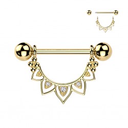 Piercing téton jaune pendentif cinq pointes strass transparents (126)