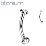 Piercing arcade gris en titane embouts plats strass transparents (127)