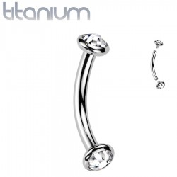 Piercing arcade gris en titane embouts plats strass transparents (127)