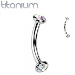 Piercing arcade gris en titane embouts plats strass auroras (127)
