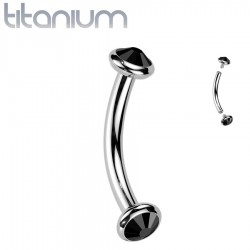 Piercing arcade gris en titane embouts plats strass noirs (127)