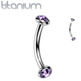 Piercing arcade gris en titane embouts plats strass lilas (127)