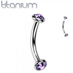 Piercing arcade gris en titane embouts plats strass lilas (127)