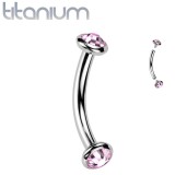 Piercing arcade gris en titane embouts plats strass rose (127)