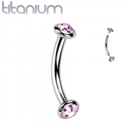 Piercing arcade gris en titane embouts plats strass rose (127)