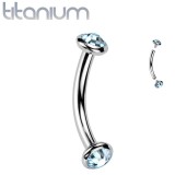 Piercing arcade gris en titane embouts plats strass bleu clair (127)