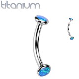 Piercing arcade gris en titane embouts opale synthétique bleue (129)