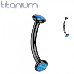 Piercing arcade noir en titane embouts opale synthétique bleue (130)