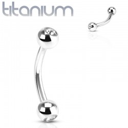Piercing arcade en titane gris double strass transparents (133)