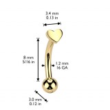 Piercing arcade en titane jaune cœur (134)