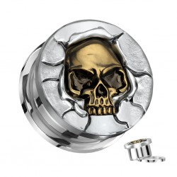 Plug dévissable en acier chirurgical tête de mort bronze (AC174)