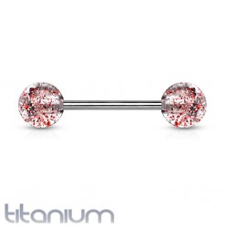 Piercing langue titane G23 boules paillettes rouges