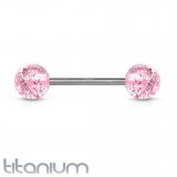 Piercing langue titane G23 boules paillettes roses