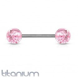 Piercing langue titane G23 boules paillettes roses