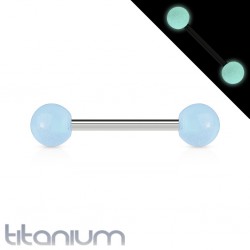 Piercing langue titane G23 barre avec embouts boule fluorescent bleu-clair