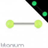 Piercing langue titane G23 barre avec embouts boule fluorescent vert-pomme