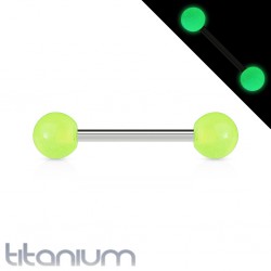 Piercing langue titane G23 barre avec embouts boule fluorescent vert-pomme
