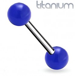 Piercing langue titane embouts acrylique boule bleue