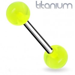 Piercing langue titane embouts acrylique boule vert-pomme