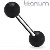 Piercing langue titane embouts acrylique boule noire
