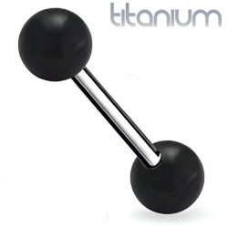 Piercing langue titane embouts acrylique boule noire