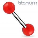 Piercing langue titane embouts acrylique boule rouge