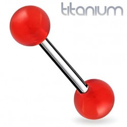 Piercing langue titane embouts acrylique boule rouge