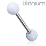 Piercing langue titane embouts acrylique boule blanc