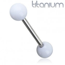 Piercing langue titane embouts acrylique boule blanc