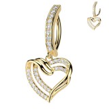 Piercing anneau pour nombril avec cœur jaune pendant strass transparents (03)