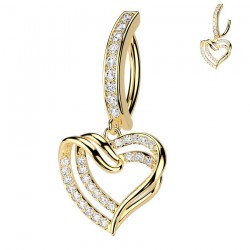 Piercing anneau pour nombril avec cœur jaune pendant strass transparents (03)
