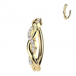 Piercing anneau pour nombril avec cœur jaune pendant strass transparents (03)