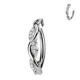 Piercing anneau pour nombril gris lignes entrelacées strass transparents (04)