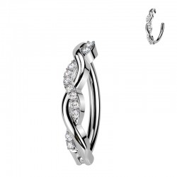 Piercing anneau pour nombril gris lignes entrelacées strass transparents (04)