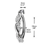 Piercing anneau pour nombril gris lignes entrelacées strass transparents (04)