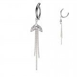 Piercing anneau pour nombril gris deux cristaux chainettes (06)