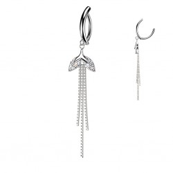 Piercing anneau pour nombril gris deux cristaux chainettes (06)