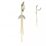 Piercing anneau pour nombril jaune deux cristaux chainettes (06)