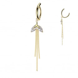 Piercing anneau pour nombril jaune deux cristaux chainettes (06)