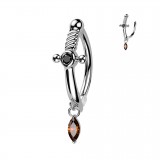 Piercing anneau pour nombril gris épée avec gem rouge (07)