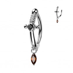 Piercing anneau pour nombril gris épée avec gem rouge (07)