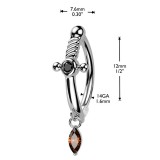Piercing anneau pour nombril gris épée avec gem rouge (07)