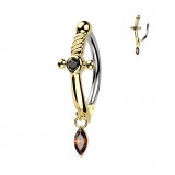 Piercing anneau pour nombril jaune épée avec gem rouge (07)