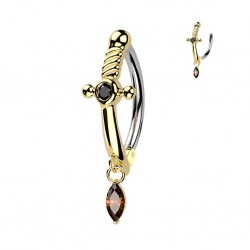 Piercing anneau pour nombril jaune épée avec gem rouge (07)